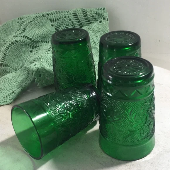 Vintage Anchor Hocking juice depression glass green “Sandwich “pattern - Picture 4 of 10